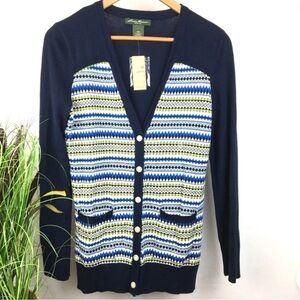 Eddie Bauer Sz L  Navy and Green Striped Cardigan Women’s